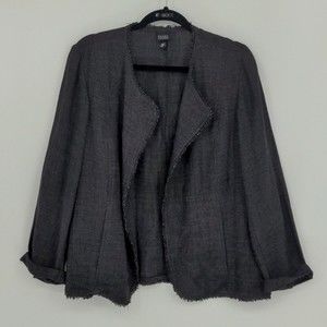 Eileen Fisher Women's Linen Rayon Tweed Jacket Size Medium Open Front Frayed Hem